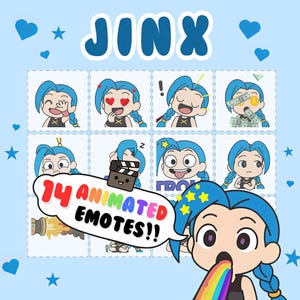 Jinx emote pack | 14 Cute animated emotes for Twitch Chat & Alerts | Stream Emotes, Emoji Pack, league of legends emotes, Discord emotes