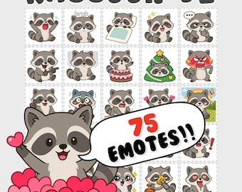Raccoon Twitch emotes: Adorable emote bundle, Mega bundle Pack, Discord Stickers, Stream assets (PNG)