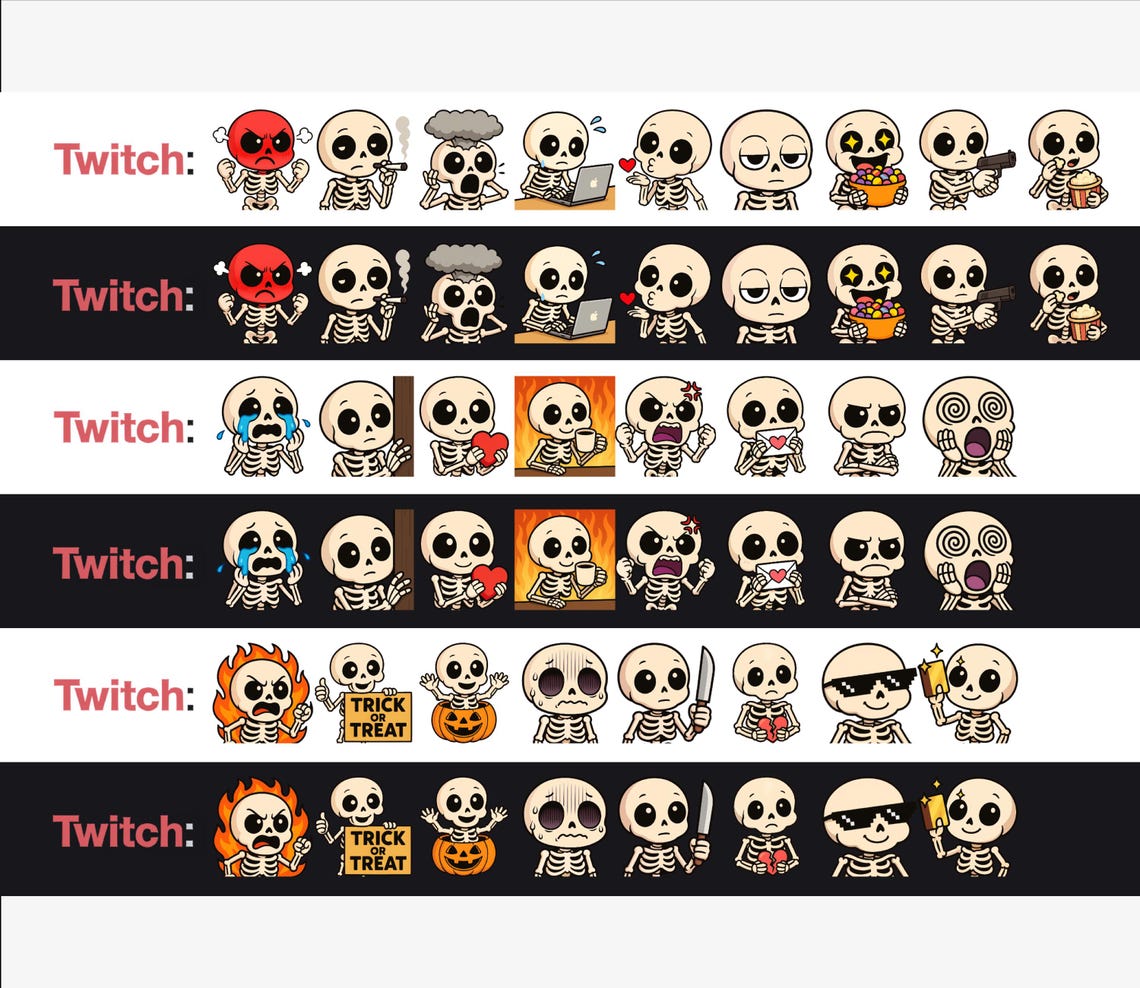 75 Chibi Skeleton Twitch Emotes: Halloween Stream Pack (PNG) - Etsy
