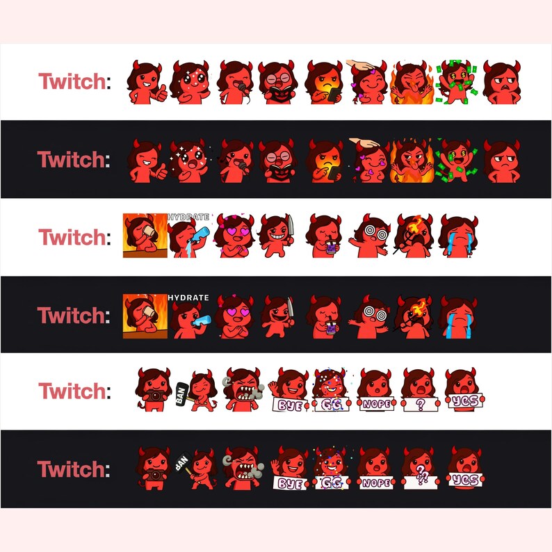 Demon Emote Set Animated Twitch Emotes: Demon Girl Emote Pack, Evil Emotes, Mega Emote ...