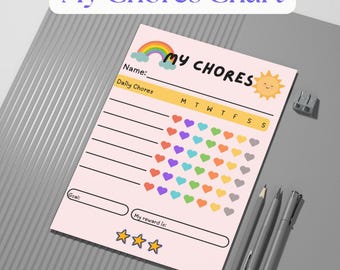 Tabla de tareas imprimible para niños, diaria y responsable, divertido rastreador de tareas, descarga instantánea en PDF, divertidas tablas de tareas para niños pequeños, tabla para completar