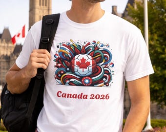 Canada 2026 Soccer Graphic Tee, Unisex Sports Apparel, Garment-Dyed Cotton Shirt