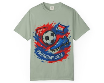 Camiseta teñida a mano para aficionados al fútbol de Paraguay 2026, regalo deportivo, ropa unisex, productos del Mundial 2026.