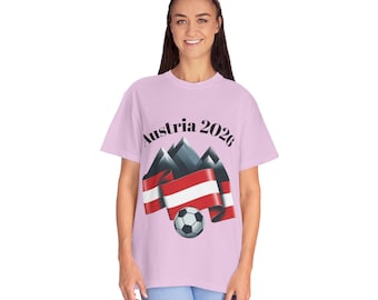 Austria 2026 Mountains Flag Soccer Ball T-Shirt | Austrian Soccer Tee