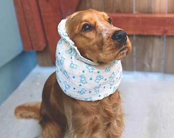 Gorro de verano para perro, ideal para cocker spaniel inglés, cubreorejas transpirable para doodle y basset, de algodón muselina, color azul osito de peluche, ajustable.