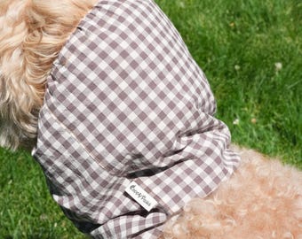 Taupe Gingham Dog Snood | Breathable Cotton Ear Cover | Summer Spaniel Snood | Lightweight Dog Ear Protector