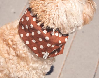snood for Cocker Spaniel, Doodle, Cavalier, Basset, handmade ear cover for Long-ear Dog, brown polka dot