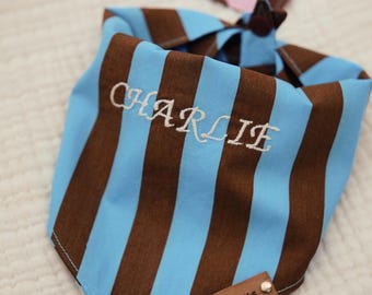 Parisian Stripe Personalized Bandana | Embroidered Name dog bandana | Easy Tie & Snap On | Gift for Dog Mom