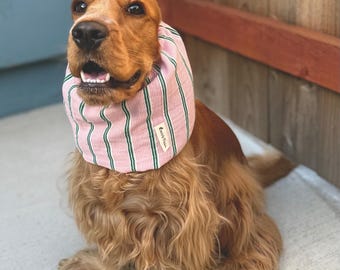 Summer Dog Snood for cocker spaniel, soft and breathable ear cover for cavalier, basset, Muslin Cotton, pink stripe, XS~L