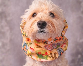 Long ear Dog Snood, Floral Patchwork ear protector for Cocker Spaniel, Cavalier, Doodle, Basset, vintage oil painting pattern, XS~XL