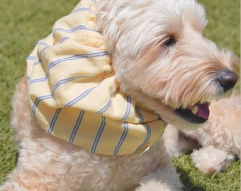 Gorro de verano para perros, suave y transpirable para las orejas de Cavalier, Basset, Doodle y Cocker Spaniel. De algodón muselina, con rayas amarillas y ajustable.