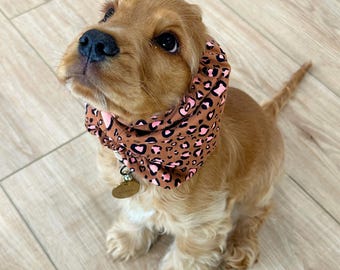Pink Leopard Dog Snood for long ear dog, Adjustable Ear protector for English Cocker Spaniel, Cavalier, Doodle, Basset