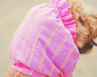 Pink Pinstripe Ultra Soft Snood for Dog, Cavalier King, Cocker Spaniel, Poodle, Dog Ear Wrap, Long-eared Ear Protector, Neck Gaiter for dog