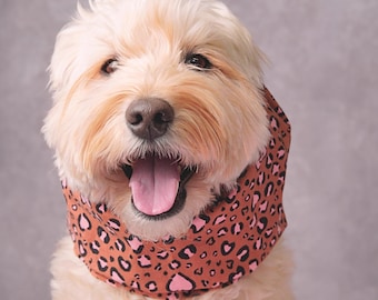 Pink Leopard Dog Snood for long ear dog, Ear protector for Cocker Spaniel, Cavalier, Doodle, Basset, XS~XL