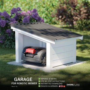 Planos de garaje para cortacésped robótico con techo inclinado: instrucciones paso a paso