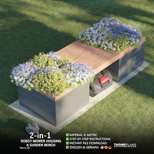 2-In-1 Robotic Mower Housing & Garden Bench With Intergrated Planter Boxes - PDF Building Instructions