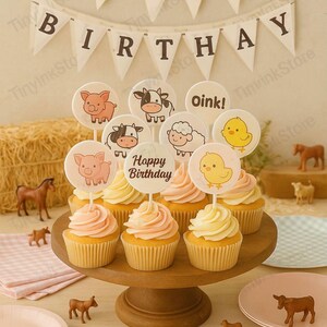 Farm Animal Cupcake Toppers – Printable Birthday Decor – Barnyard Party – Instant Download PDF