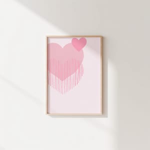 Pink Heart Wall Art Print, Cute Abstract Love Poster, Minimal Romantic Valentine Decor, Aesthetic Digital Download, Pastel Nursery Art
