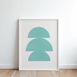 Mid Century Modern Blue Geometric Wall Art Printable, Minimalist Abstract Poster, Boho Sun Print, Digital Download Home Decor