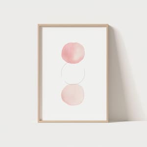 Minimal Abstract Art Print Pink Watercolor Circles Wall Art Digital Download Boho Pastel Decor Scandinavian Modern Poster
