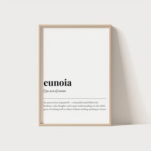 Eunoia Definition, Wandkunst zum ausdrucken - Seltenes ästhetisches Wort Poster, minimalistisches Zitat Dekor, Mentale Gesundheit Kunst, Selbstliebe Geschenk