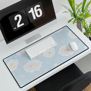 Elegant Floral Desk Mat, Office Decor, Gaming Mouse Pad, Work Space Mat, Home Office Accessories, Gift for Her