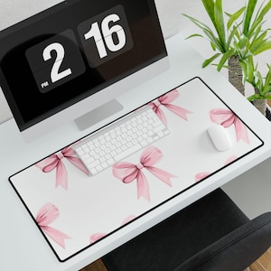 Chic Pink Bow Desk Mat | Stylish Office Decor, Keyboard Mat, Gift for Her, Home Office Essentials