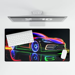 Porsche Gt3 Gt2 Rs Neon Car Desk Mat - Gaming, Office Decor, Car Enthusiast Gift, Modern Workspace Accessory, Computer Mat