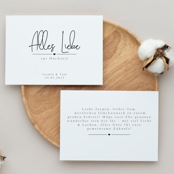 Personalisierte Hochzeitskarte – Vorder- & Rückseite individualisierbar| Canva Vorlage zum Selberbearbeiten | Digitale Hochzeitskarte