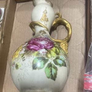 Antique porcelain hand painted roses vase, Austria
