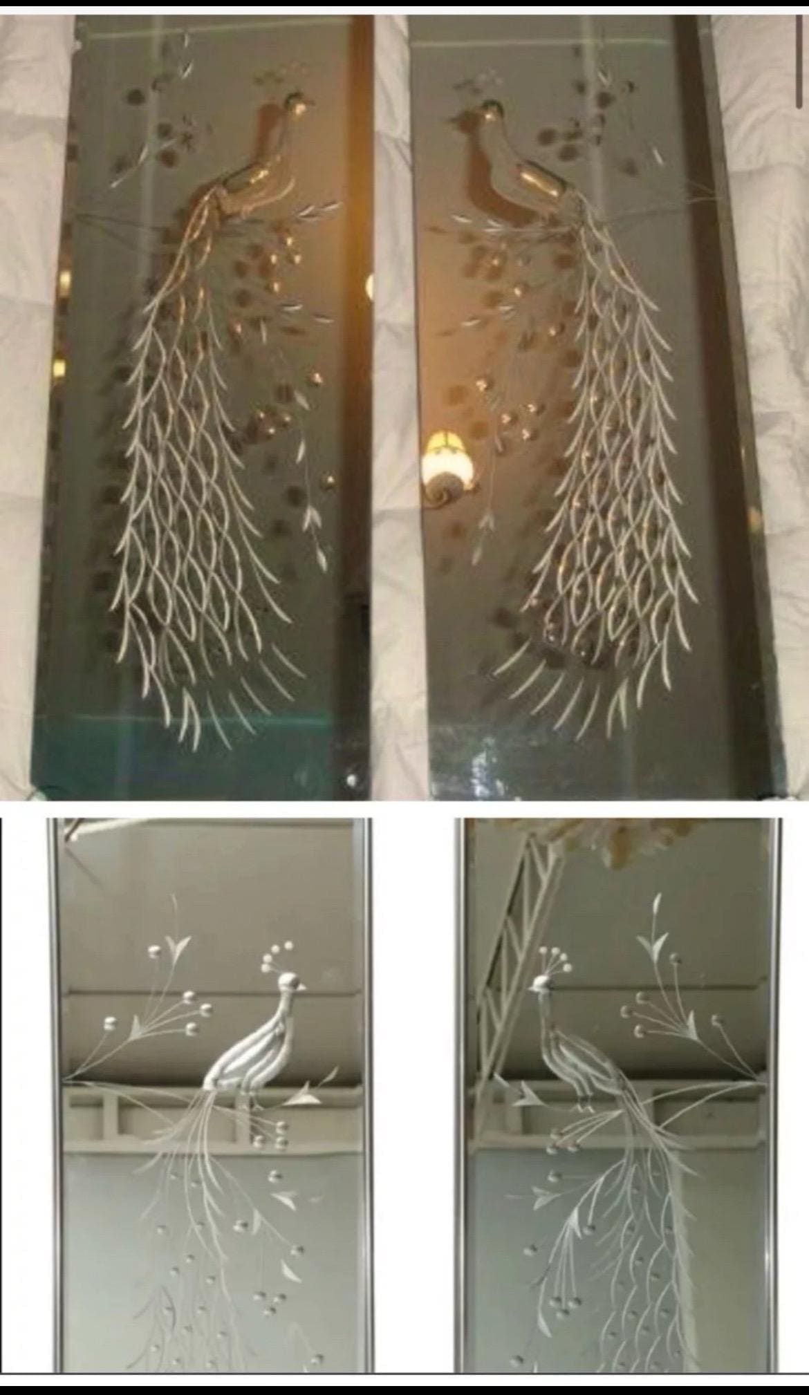 Antique/vintage Etched Peacock Floral Left & Right Facing Mirrors