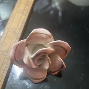 Vintage Capodimonte Porcelain Rose Chandelier Prism Pink & Gold Trim
