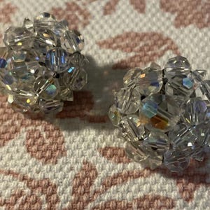 Vintage Aurora Borealis Crystal Clip On Earrings