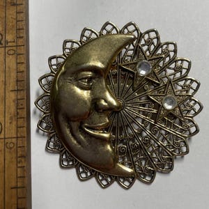 Vintage Metall Mann im Mond Brosche