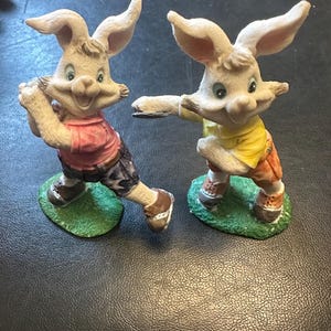Vintage ceramic Easter bunny sports figurines