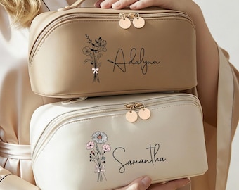 Neceser personalizado con nombre, regalo para pedirle a la dama de honor que sea su novia, neceser de viaje, estuche de aseo de piel vegana.