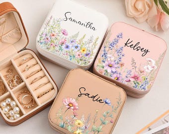 Estuche de viaje personalizado con diseño floral, organizador de joyas vintage de piel sintética, caja para proponer damas de honor, regalo para ella, regalos para el Día de la Madre.