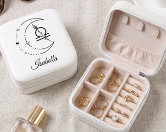 Joyero personalizado para mujer, joyero de viaje con nombre y signo zodiacal personalizado, regalo de cumpleaños para ella, regalo para mujer, regalo para hermana, regalo para hija, regalo para mamá