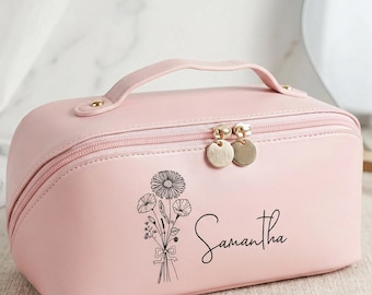 Elegante trousse per il trucco, pochette cosmetica personalizzata, borsa da viaggio con fiocco, graziosa trousse da toilette, regalo per lei, regalo per damigella d'onore, regalo per la migliore amica