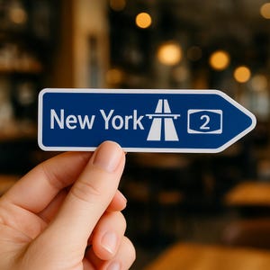 Directional Sign Autobahn New York Kiss-Cut Stickers, US Autobahn Speed Limit Design, Travel Sticker, Laptop Decal, Bumper Sticker, Car