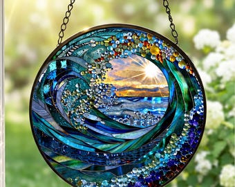 Ocean Wave Glas Suncatcher hängen Prisma Regenbogen Maker Boho Fenster Dekor Housewarming Geschenk für Sie