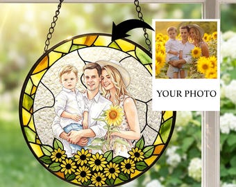 Custom Photo Stained Glass Flower Suncatcher Window Hanging Pressed Wildflower Bouquet Rainbow Maker Whimsical Garden Home Decor