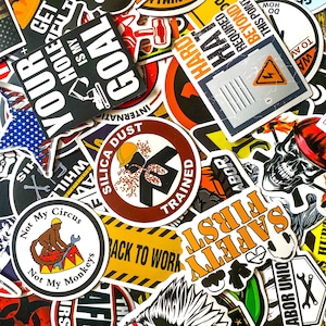 50 Random Construction Safety Stickers, Toolbox Warning Stickers, Hard Hat Funny Stickers, Waterproof Stickers for Toolbox, Helmet, Laptop