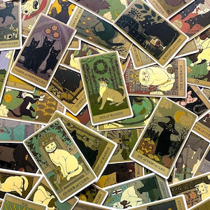 50 pegatinas de tarot de gatos al azar, pegatinas de cartas de tarot de brujas, pegatinas de gatos místicos, pegatinas impermeables para diarios, álbumes de recortes y manualidades.