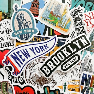 50 adesivi casuali di New York, adesivi con i monumenti di New York, adesivi con la Statua della Libertà, adesivi impermeabili per diario di viaggio, album di ritagli, artigianato fai da te