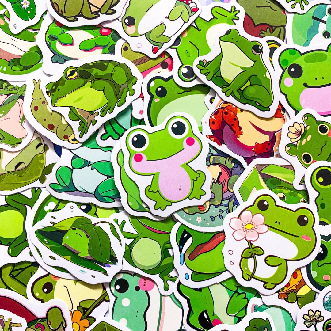 50 Random Cartoon Frog Stickers, Cute Green Frog Sticker for Kids ...
