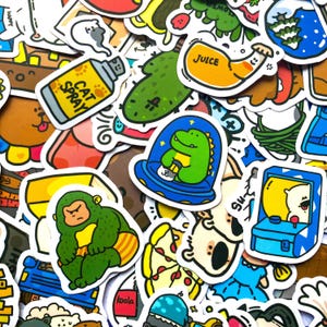 50 Random Cute Animal & Food Stickers, Funny Cartoon Stickers, Kawaii Everyday Object Stickers, Waterproof Stickers Pack for Kids and Teens