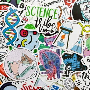 50 Random Science Stickers, Funny Lab Stickers, Cute Biology and Chemistry Stickers, Waterproof Stickers for Journal, Scrapbook, DIY Crafts