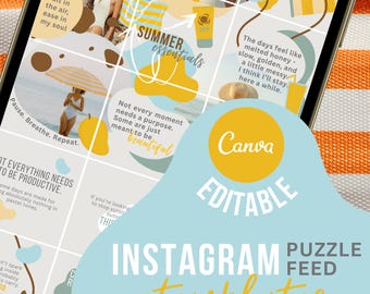 Instagram Puzzle Feed Template Canva. Fully Editable Summer Grid Templates. Instagram Post Templates for Small Business. Soc Media Post Kit.
