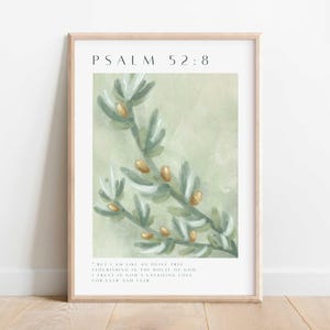 Psalm 52:8 Olive Branch Print, Christian Wall Art, Bible Verse, Abstract Sage Green Christian Art Print, Digital Download, Christian Decor
